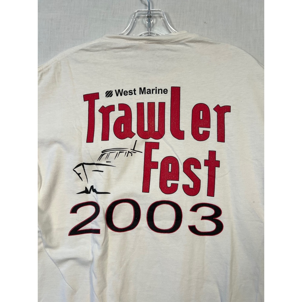 Hanes Beefy-T Mens Medium Cream West Marine Trawler Fest Graphic T-Shirt - Picture 10 of 10